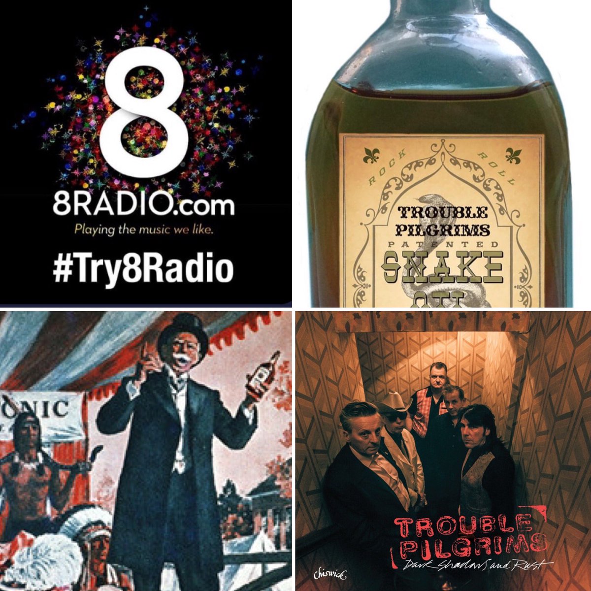 TroublePilgrims's tweet photo. Big THANKS @8RadioIreland for slipping the Elixir into the breakfast show this morning #snakeoilcarnival from #darkshadowsandrust ๐๐ช๐๐ช๐๐ช๐๐ช๐๐ช https://t.co/bCGZKVy7TA