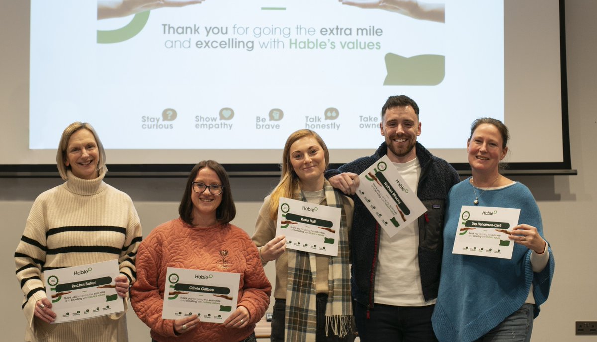hablegroup's tweet photo. Twice a year, we present 'Values Awards' to the people at Hable who go above and beyond in excelling with our values day in, day out.  

This year, we are delighted to award them to 5 individuals. A huge congratulations to Rachel, Oliwia, Rosie, Nathan and Lisa. 

💚 #TeamHable https://t.co/Vq0H7sGw4Q