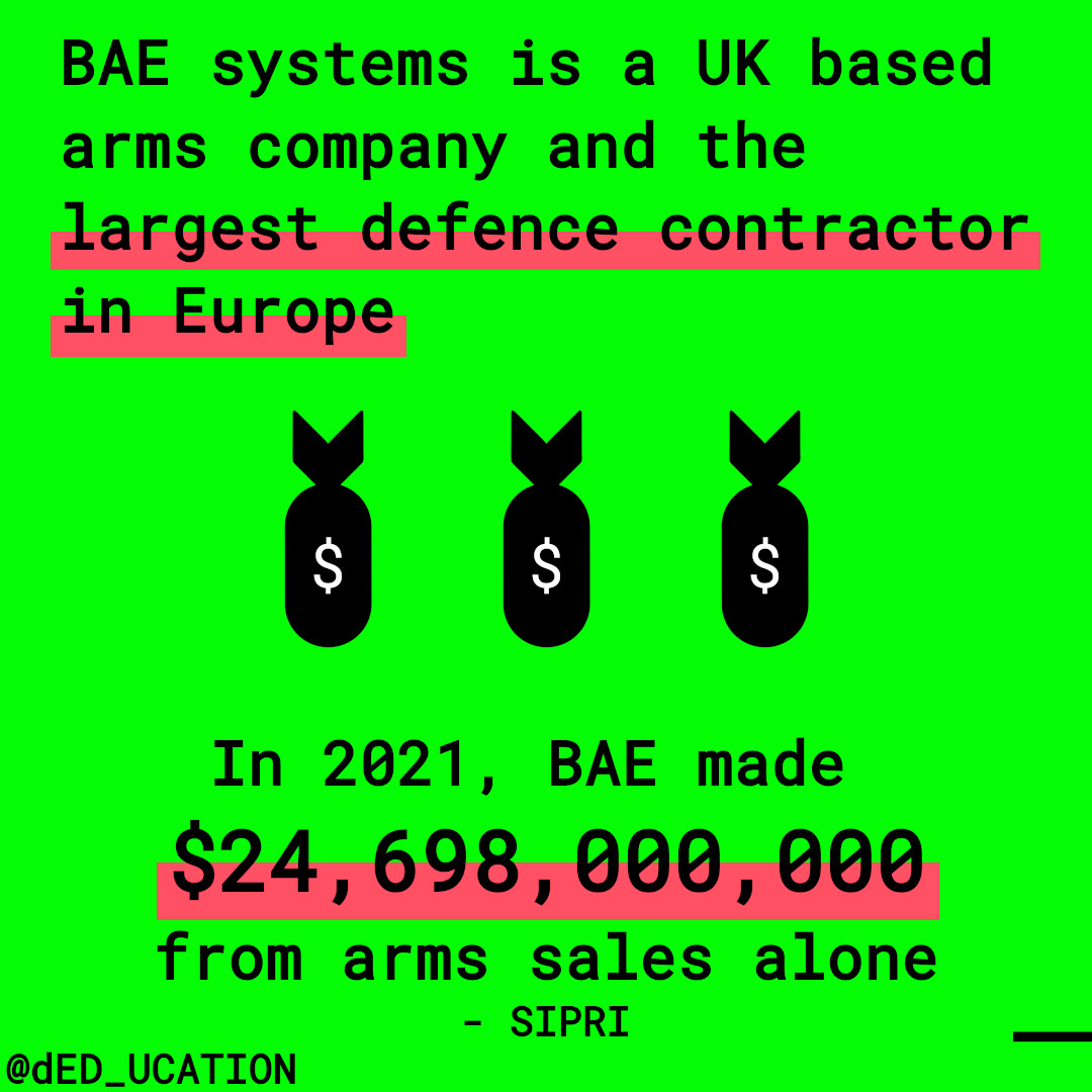 dED_ucation's tweet photo. #BAESystem is a war and climate criminal. 🔴👉Sign the petition for education that produces peace, not war. https://t.co/tG7I2pBRkw #DemilitariseEducation https://t.co/uN3O3kp0VP
