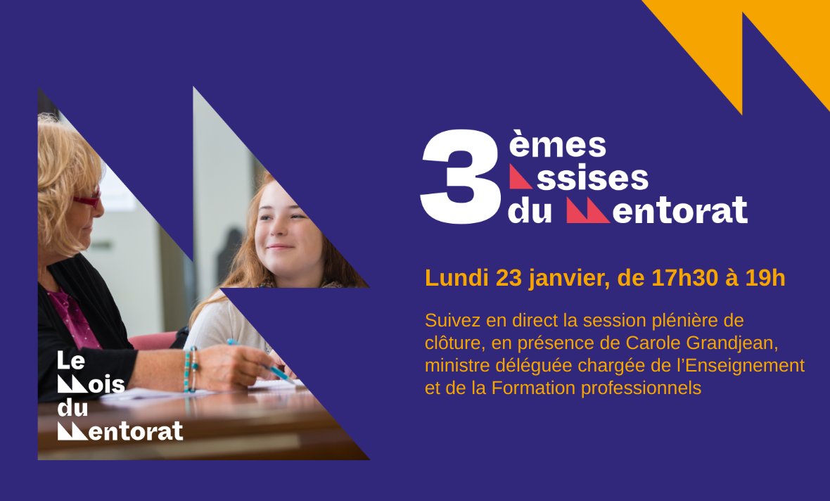 Collectif Mentorat (@collectifmentor) on Twitter photo Lundi prochain, suivez en direct la session de clôture des #AssisesduMentorat.
Avec <a href="/CGrandjean_/">Carole Grandjean</a>, <a href="/EricPelisson/">Eric Pélisson</a> et <a href="/Sarah__Durieux/">Sarah Durieux</a>, nous y parlerons du pouvoir de transformation du mentorat, notamment au sein des territoires.
Inscriptions ▶️ lementorat.fr/assises-2023/ Lundi prochain, suivez en direct la session de clôture des #AssisesduMentorat.
Avec <a href="/CGrandjean_/">Carole Grandjean</a>, <a href="/EricPelisson/">Eric Pélisson</a> et <a href="/Sarah__Durieux/">Sarah Durieux</a>, nous y parlerons du pouvoir de transformation du mentorat, notamment au sein des territoires.
Inscriptions ▶️ lementorat.fr/assises-2023/