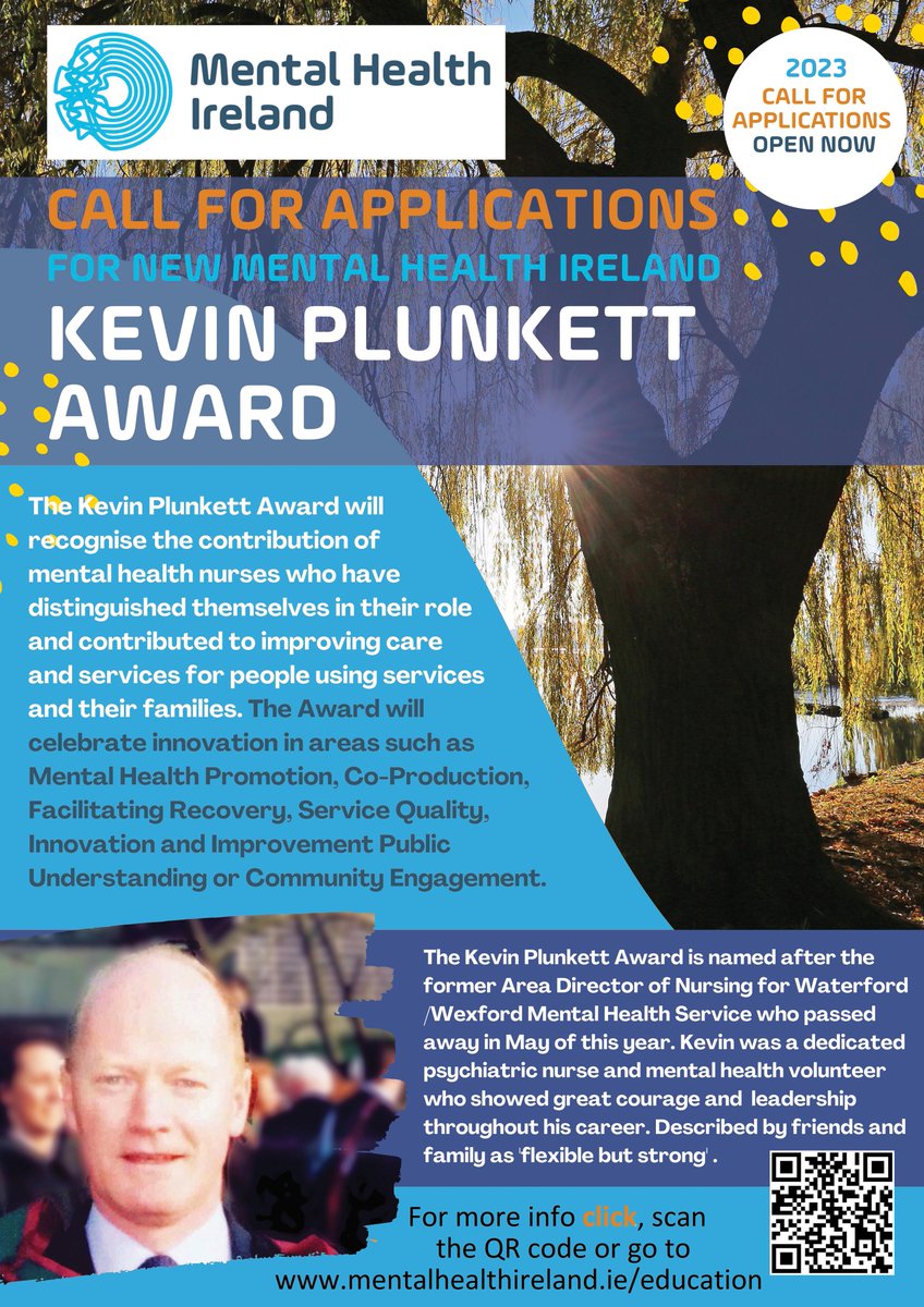 Reminder of the call for Applications for the Kevin Plunket Award💙 mentalhealthireland.ie/kevin-plunkett…  
The deadline is 27th January 2023 at 5pm.

Check out our Applicant Workshop Recording where our coproduction team takes you through the application step by step👉 youtu.be/tFqL58N97kE