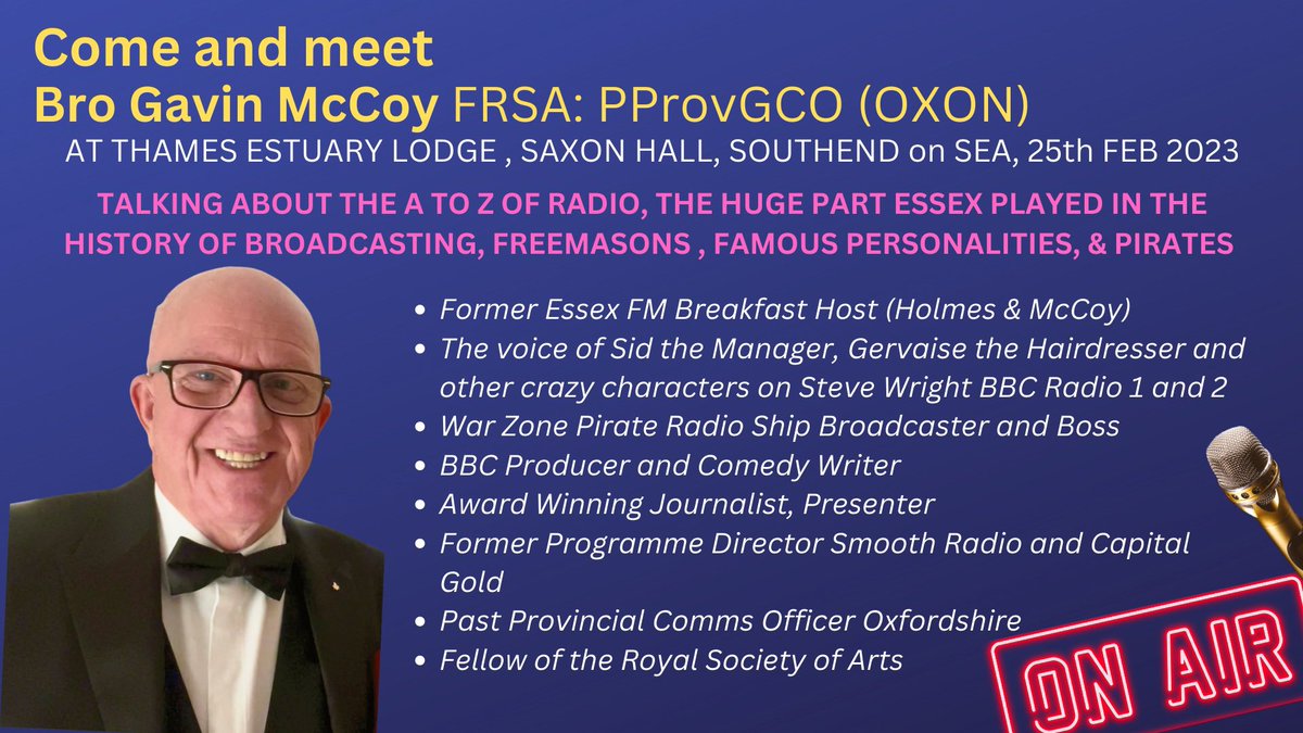 On 25th Feb I’m talking about radio to Essex Freemasons. The county has so much broadcasting history, from Marconi, to pirate stations, to manufacturing and pioneering.