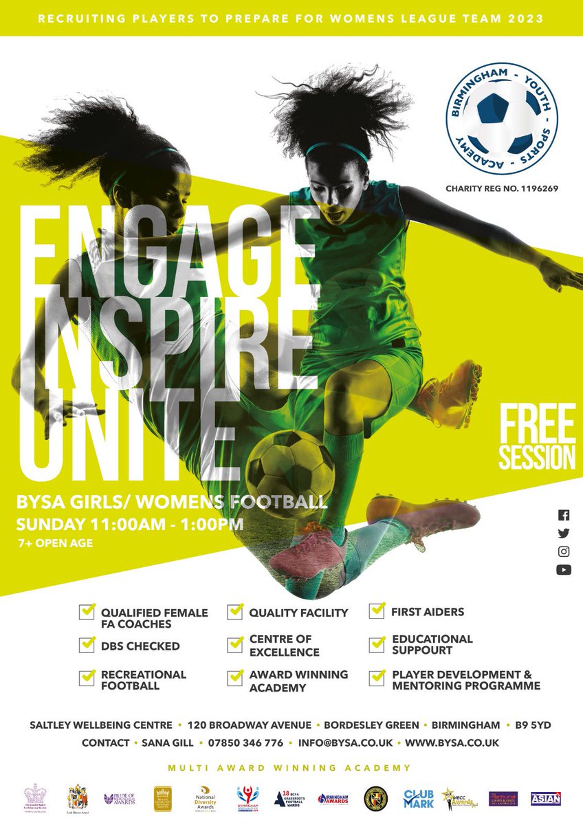 01Khattak's tweet photo. BYSA girls and women’s Monday league played at star city goals - if you like to get involved please do we are recruiting players to form a 11 aside team for next season a team to watch out for the future. #bysa_fa @SportBirmingham @BirminghamFA @birminghamcg22 @PaulCadmanUK https://t.co/xVE3LMIDoK