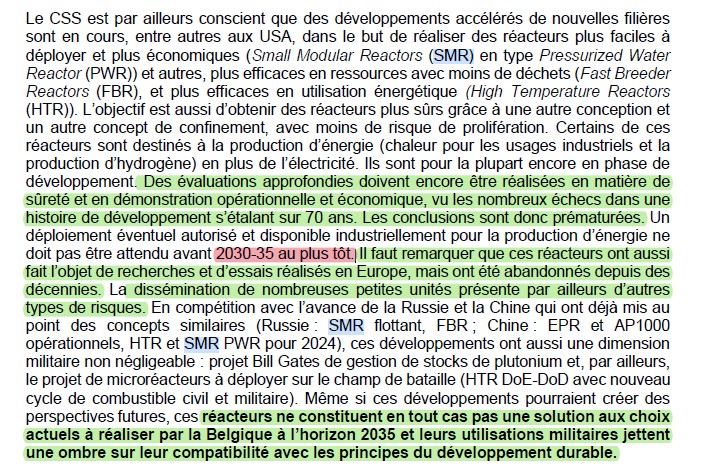 Pour ceux qui veulent sortir des discours simplistes sur les petits réacteur nucléaires SMRs... 
Voici ce qu'en dit le Conseil Supérieur de la Santé...
Beaucoup de ? et pas pour tout de suite...