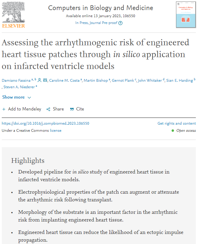 CEMRG_'s tweet photo. New paper! 🚨

Our PhD alumni, Dr @damiFass developed a pipeline for in silico study of engineered heart tissue in infarcted ventricle models, published in Computers in Biology and Medicine (1/2): https://t.co/k2TrJMQxPe