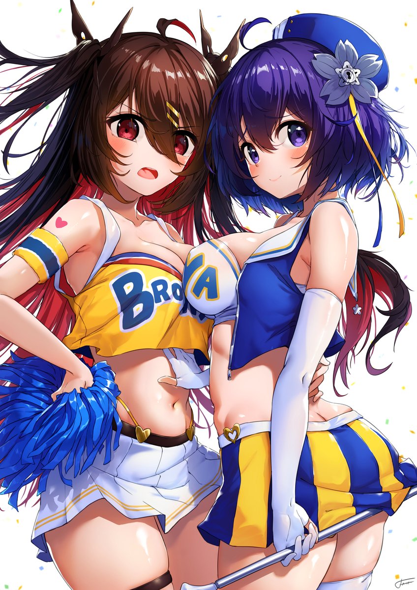 2girls ahoge antenna hair armband ass bangs bare shoulders  illustration images