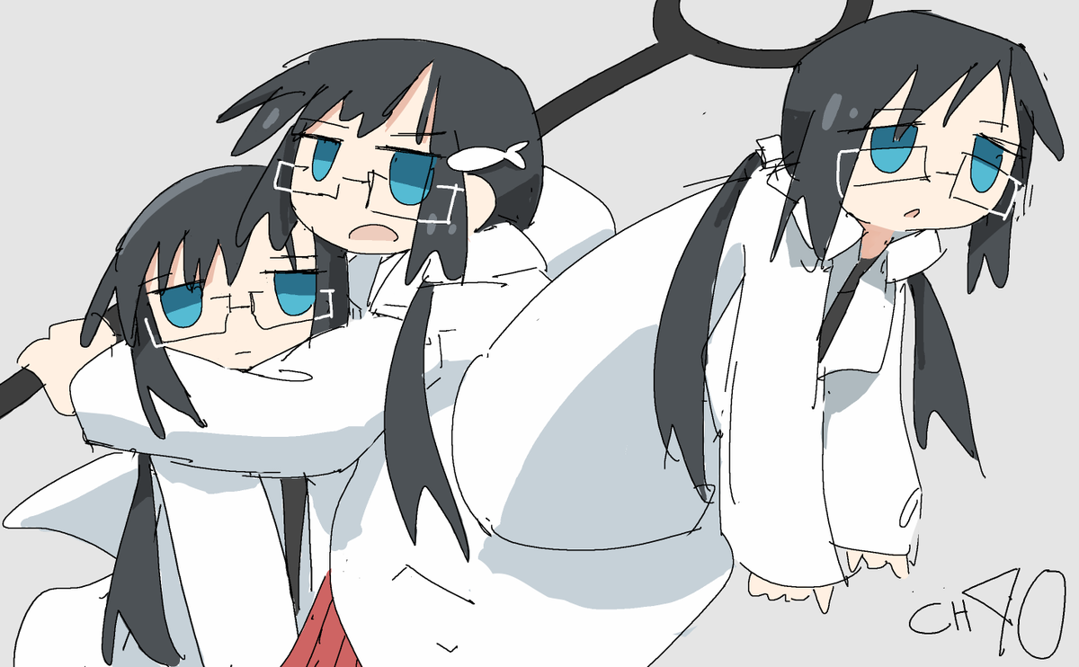 3girls bangs black hair blue eyes closed mouth coat expressionless  illustration images
