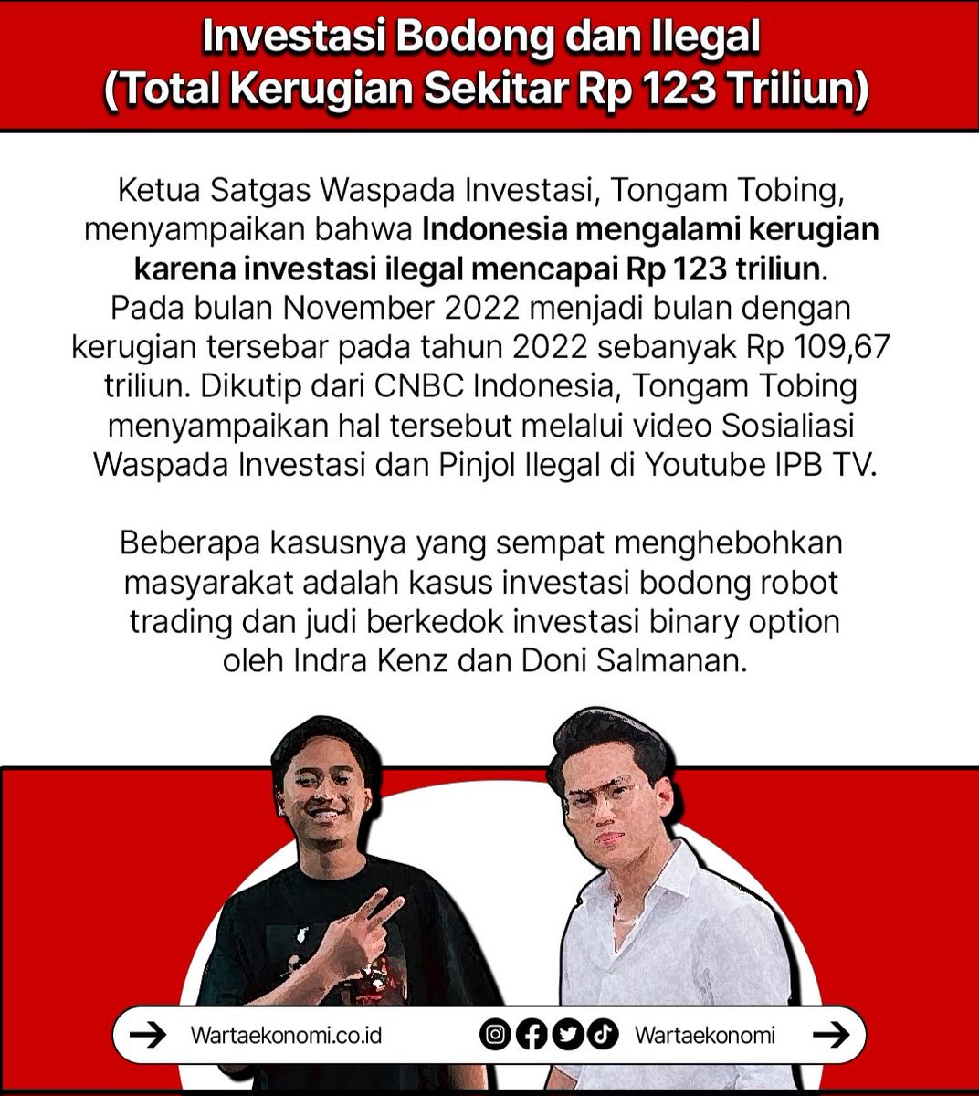 ChristiandaCun4's tweet photo. 1.Penipuan Indosurya: Kerugian106 T
2.Investasi bodong dan Ilegal: Kerugian 123T
3.Kasus Duta palma  Surya darmadi: Kerugian sekitar 78 T 

Korupsi gila gilaan 5 tahun terahkir ini,Sungguh menyedihkan, Apakah sudah separah ini?
Rakyat tdk dibuat nyaman dirumahnya sendiri

#part1 https://t.co/gByPh2woCv