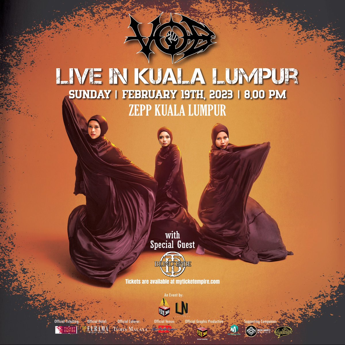 Rock trio <a href="/baceprotvoices/">Voice Of Baceprot (VOB)</a> will make their live debut in Malaysia on February 19, 2023, at Zepp Kuala Lumpur for their headline show Voice Of Baceprot Live in Kuala Lumpur 2023 with special guests Blind Tribe.  
Tickets are available now from myticketempire.com.