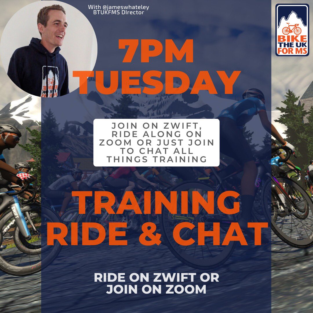 Join us tonight, 7pm for our ZWIFT Training Ride &amp; Chat🚴🏼‍♀️💨 

#BikeTheUKForMS #ZWIFT #ZwiftRide #BTUKFMS #BTUSFMS #zoom