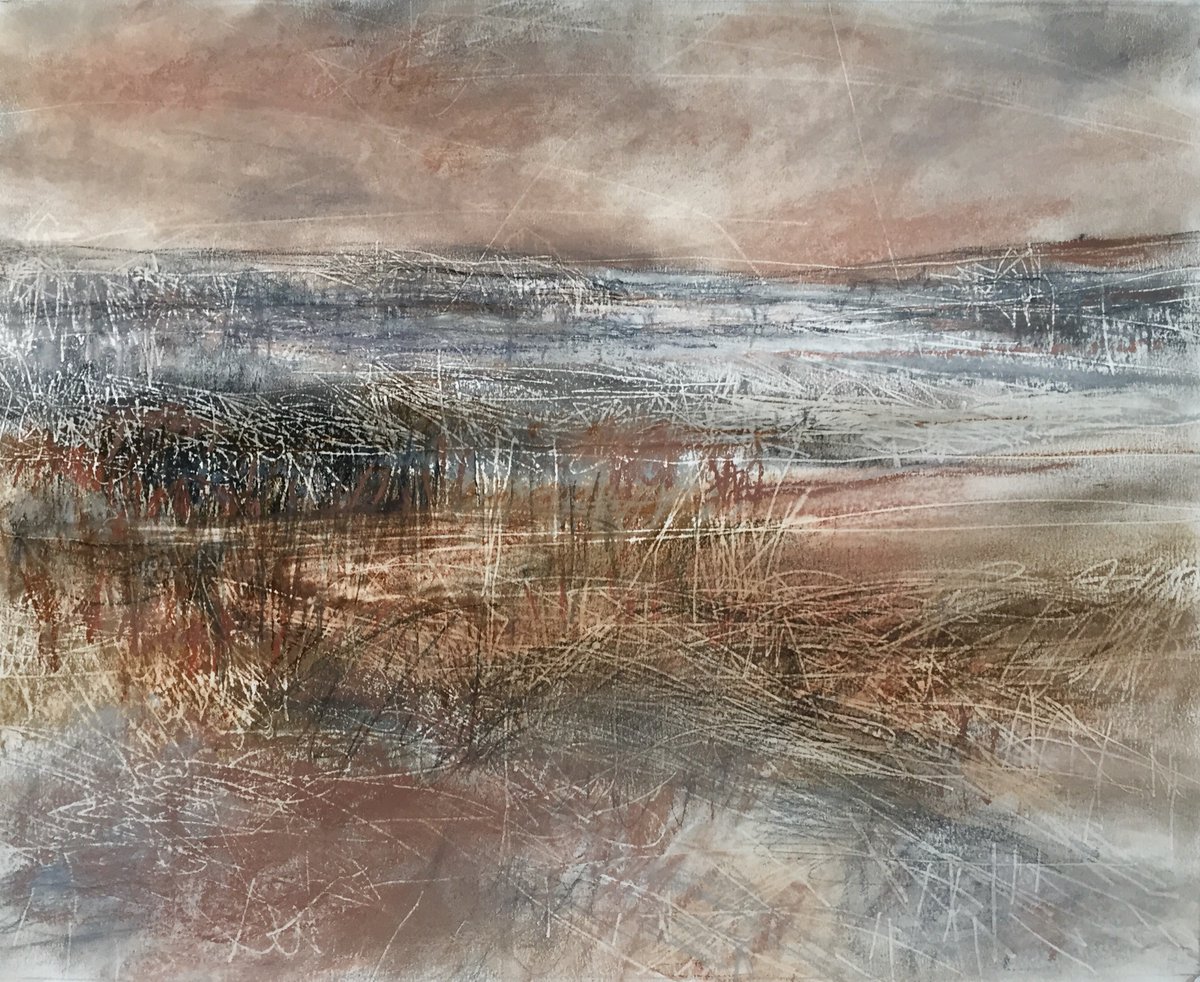 ‘Moors at Dawn’ (#pastel, #charcoal & #graphite) has been selected for the @greenandstone Works on Paper 2023 exhibition, on now until 9th Feb! So many amazing artists taking part, don’t miss it! 
#Chelsea #London #pastelsociety #pastelartist #worksonpaper
thegalleryatgreenandstone.com