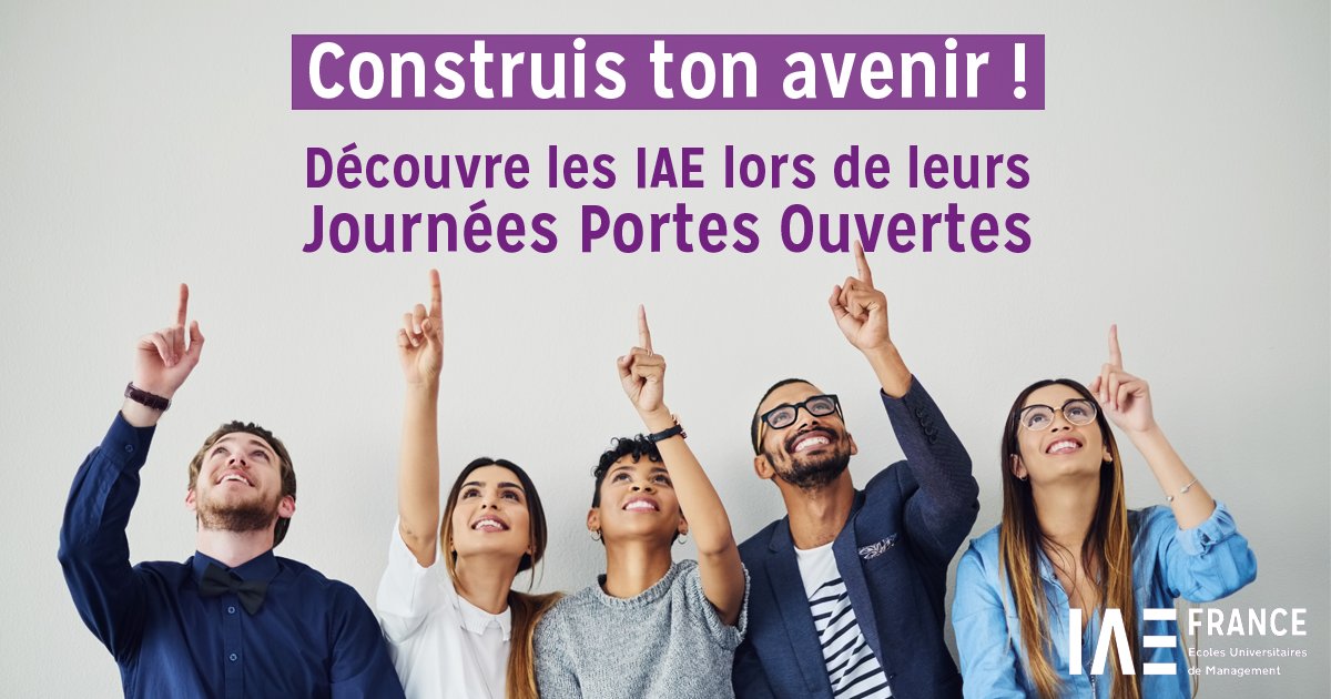 📢 Construisez votre avenir ! 
Vous souhaitez vous orienter vers le domaine de la gestion et du management ? 
Découvrez les IAE lors de leurs Journées Portes Ouvertes. 
🗓️ QUAND ? De janvier à mars selon les IAE
👉 Informations : cutt.ly/J2bKgiI
#JPO #IAE #IAEFRANCE