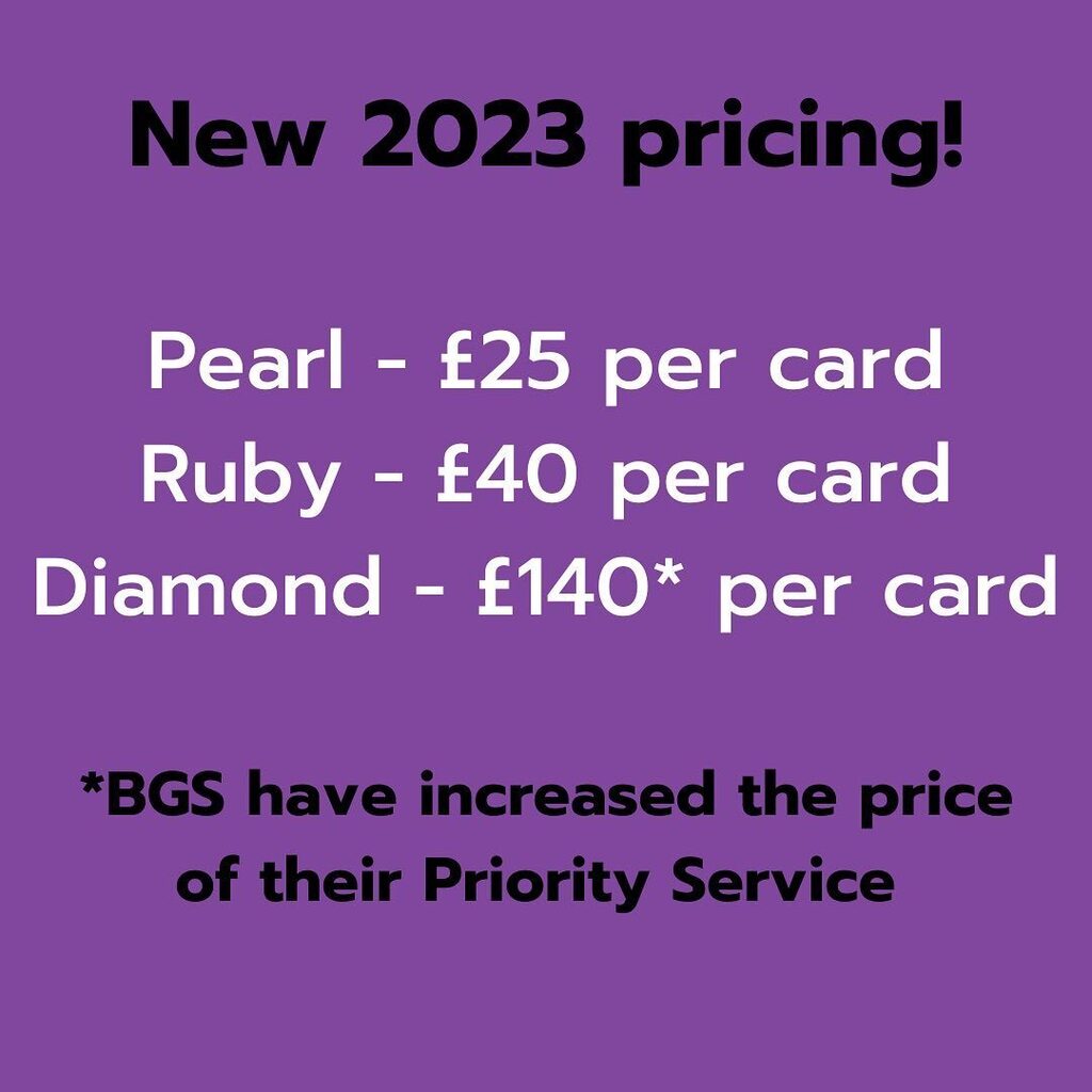 BLGrading's tweet photo. New year, and new prices! 

Beckett have introduced a new service “Collectors Special” which has a max declared value limit per card associated with it. If cards with a higher value are submitted then it would cause delays for that submission which is obviously not what we w… https://t.co/DIS2YqH1GI