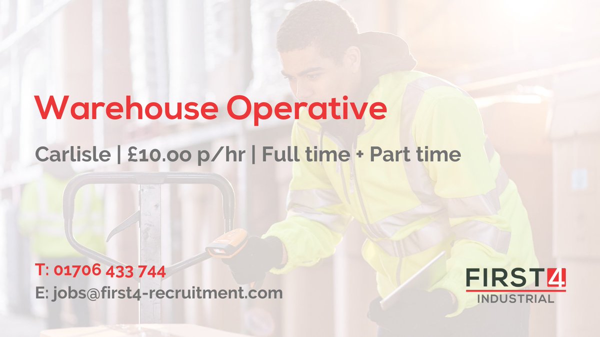 First4Recruit1's tweet image. Warehouse Operatives required !!IMMEDIATE STARTS!!

We are recruiting a small number of experienced Warehouse Operatives for the Carlisle, CA6 area.

You can apply here now 👉 buff.ly/3CTA1ng

#industrialjobs #industrailwork #warehouseoperative #carlislejobs