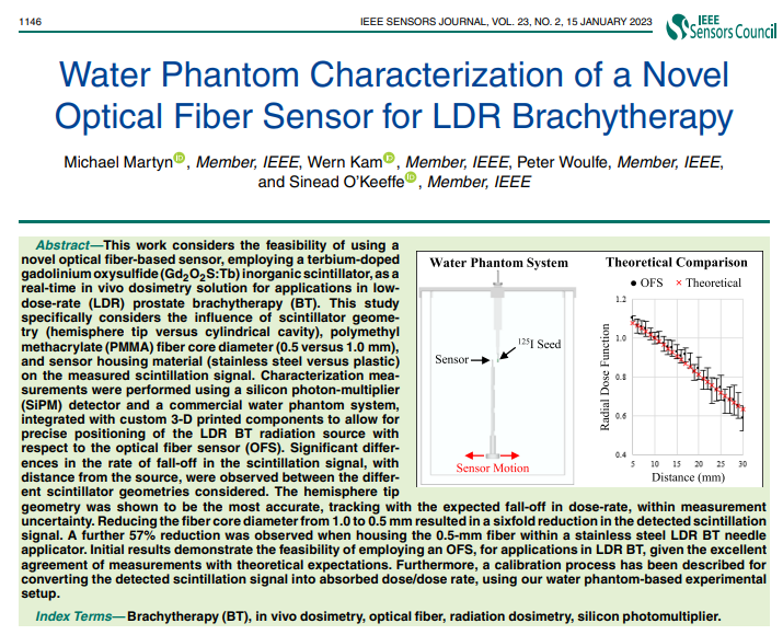 Delighted to share our recently published article in IEEE Sensors. This work focused on the characterization of optical fibre based radiation dosimeters for application in LDR brachytherapy. bit.ly/3HbmyK0 #CancerResearch #Photonics #Sensors