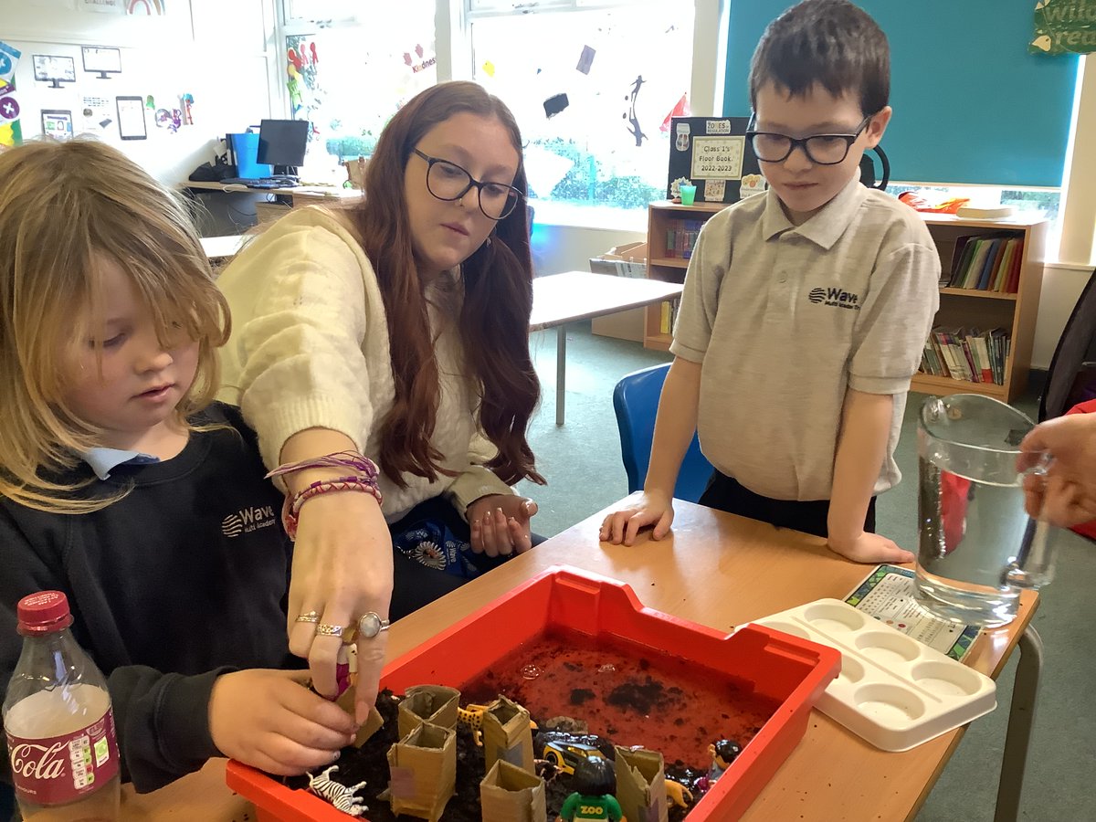 CaradonAPA's tweet photo. As part of our #Geography topic, Extreme Earth, the primary students at Caradon had great fun creating their own small world tsunami and looking at the effects a Tsunami can cause people when they hit. #ThisIsAP #WaveMAT https://t.co/5hLWTqosQR