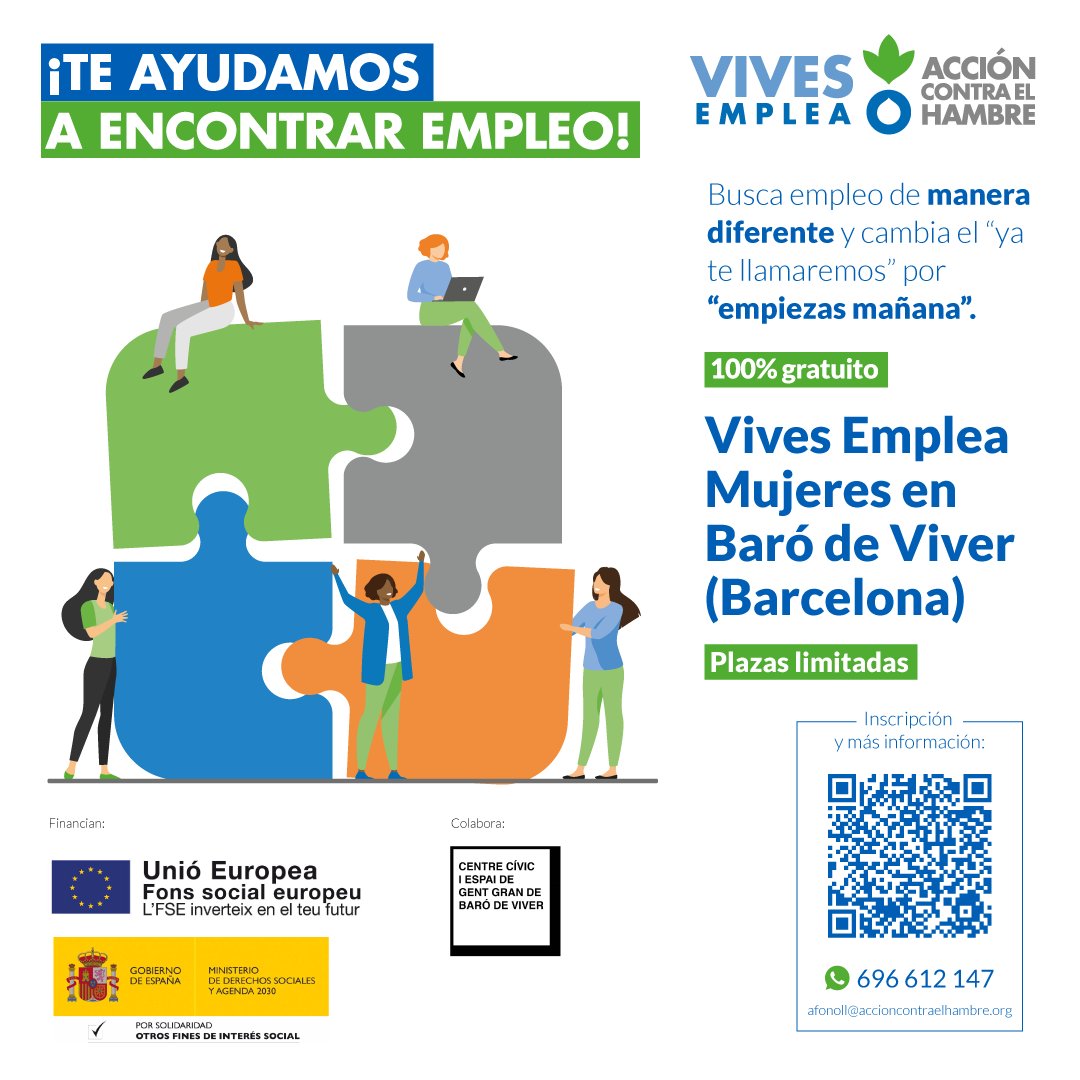 AcciocontraFam's tweet photo. 👩‍🦰També comencem una nova edició del Vives Emplea Dones a Baró de Viver (Barcelona)!

👩‍💻Si estàs buscant feina i vols preparar-te al llarg de 6 mesos per maximitzar les teves possibilitats, ja pots inscriure't en el primer grup de 25 dones. https://t.co/v5UcKtA9Zu