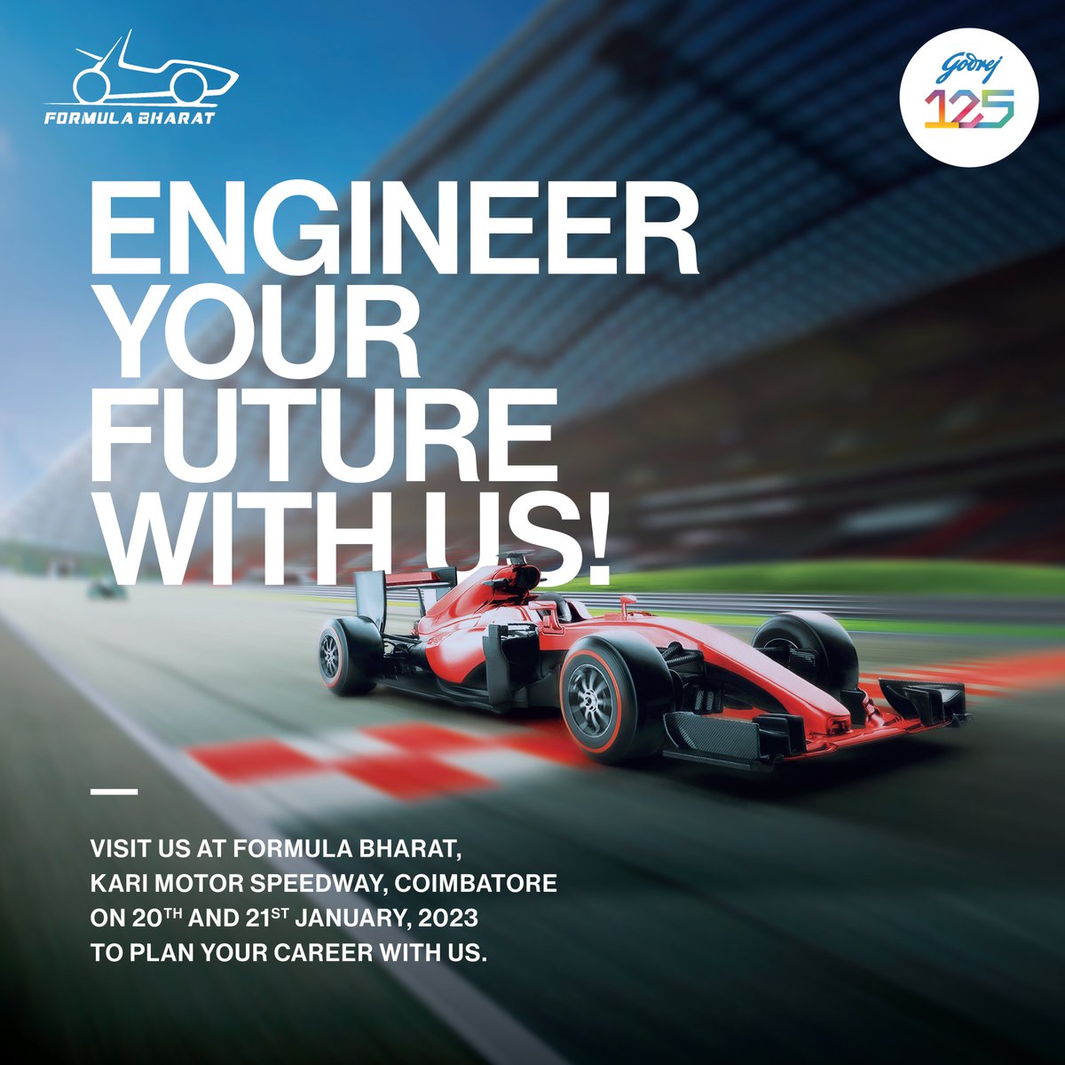 If engineering is your true passion, drive your career in the right direction with us.
Visit us at the Godrej &amp; Boyce HR booth at <a href="/formulabharat/">Formula Bharat</a>, Kari Motor Speedway, Coimbatore on 20th and 21st January, 2023 to explore opportunities with our team. See you there!