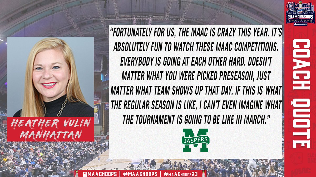 MetroConfHoops's tweet photo. “Fortunately for us, the MAAC is crazy this year. It’s absolutely fun to watch these MAAC competitions. If this is what the regular season is like, I can’t even imagine what the tournament is going to be like in March.”

@Manhattan_WBB

- Heather Vulin
 
#MAACHoops x #maAChoops23 https://t.co/6jUgxusowD