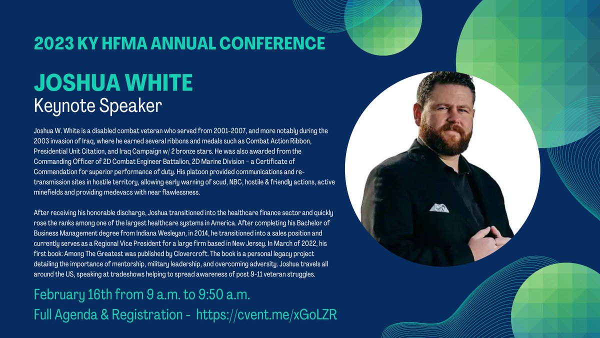 We're honored to announce our Keynote Speaker kicking off our upcoming Annual Conference, 2/16 @  Omni Louisville.. Joshua White! Please join us for two days of education from driven leaders in our industry! 
To view full agenda &amp; to register, click here: cvent.me/xGoLZR