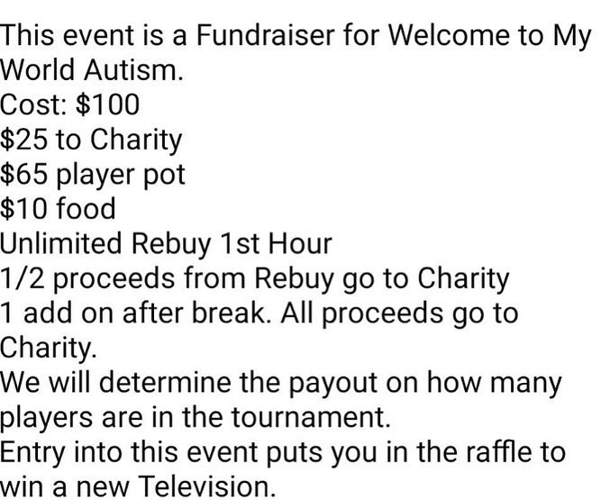 focusfirefinish's tweet photo. Please come out and support an incredible organization. It’s the 9th Annual Poker for Autism Tournament. This Saturday, January 21 at 5:30 PM at the Back Nine Tavern at Stanley golf course. Good food, good people and a great Charity Event. https://t.co/M4Yx5l2bt2