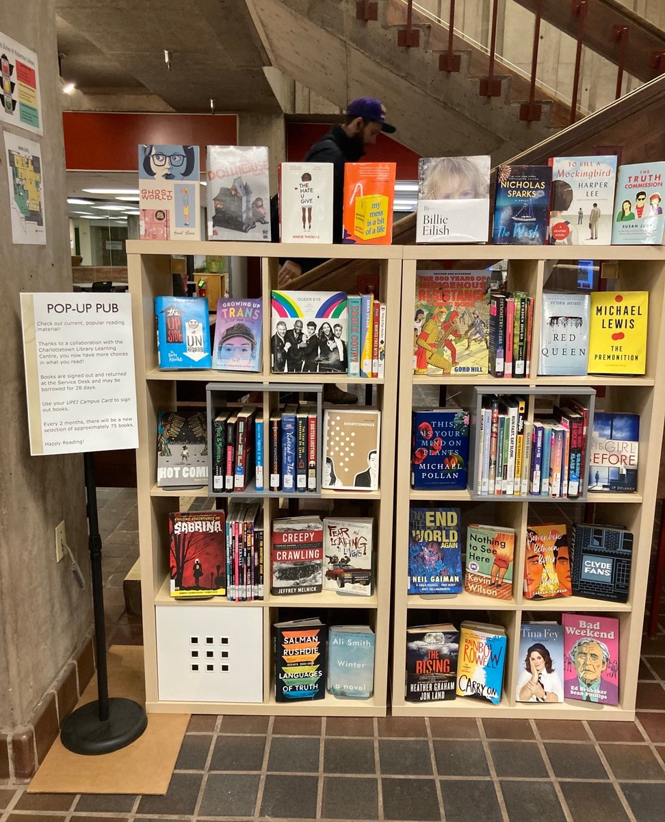 UPEILibrary's tweet photo. Check out the POP-UP PUB in Robertson Library!
Thanks to a collaboration with the Charlottetown Library Learning Centre, you now have more choices in what you read!
#UPEI #Robertsonlibrary https://t.co/n4if0jwIFf