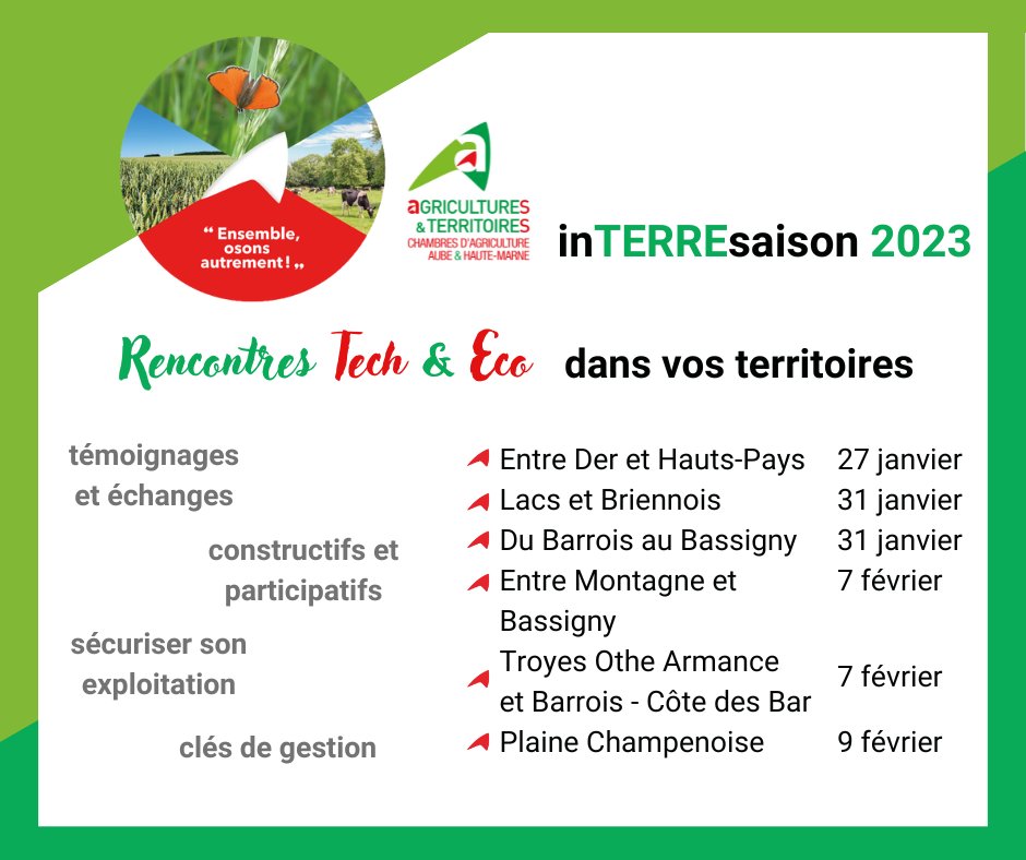 𝙍𝙚𝙣𝙘𝙤𝙣𝙩𝙧𝙚𝙨 𝙞𝙣𝙏𝙀𝙍𝙍𝙀𝙨𝙖𝙞𝙨𝙤𝙣 | Nouveau RDV participatif
Les Chambres d'agriculture proposent en 2h d'identifier ses propres clés de pilotage et de gestion pour sécuriser son exploitation et aborder plus sereinement l'avenir.
📝 bit.ly/inTERREsaison