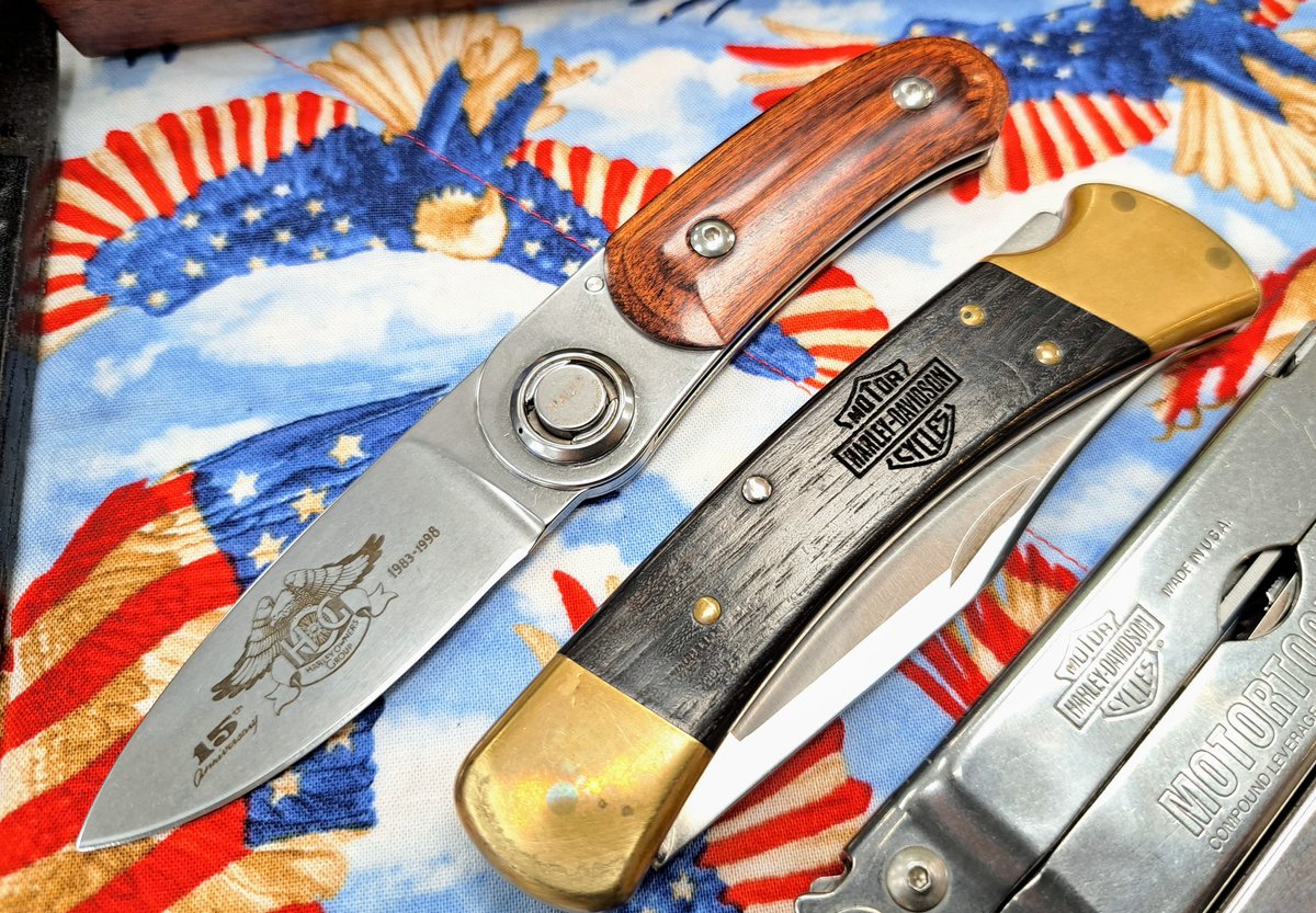 James_udt's tweet photo. For Harley-Davidson 
SOG Multi-tools HD-29 &amp; HD-30
Gerber Paul Model 2 Knife the Harley Owners Group (HOG) 15th Anniversary 394 Of 500
Buck 110 Knife https://t.co/4VF79JMybF