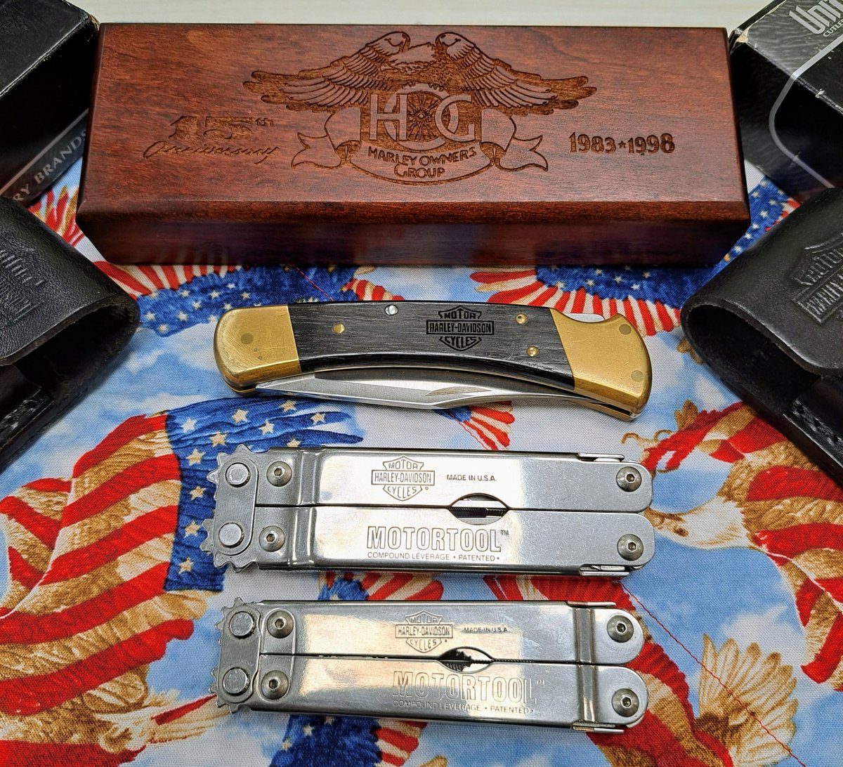 James_udt's tweet photo. For Harley-Davidson 
SOG Multi-tools HD-29 &amp; HD-30
Gerber Paul Model 2 Knife the Harley Owners Group (HOG) 15th Anniversary 394 Of 500
Buck 110 Knife https://t.co/4VF79JMybF