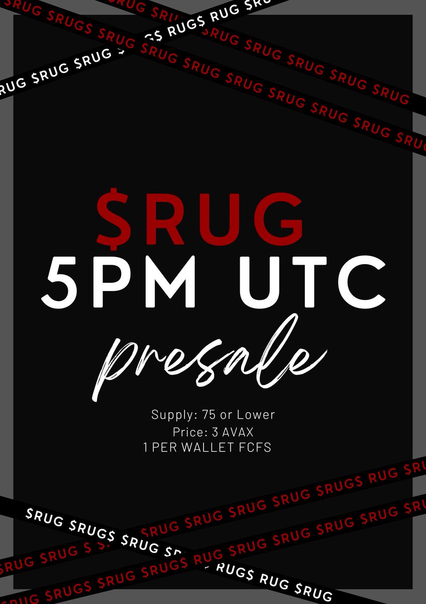 $RUG EARLY INVESTOR NFTS [SOULBOUND] 🫳
MINTING TOMORROW 🩸 NO WL 

LAUNCHPAD: [REDACTED] 
DETAILS: TEST-RUG.XYZ

ᵃˡᵖʰᵃ: ᵉᵃʳˡʸ ᵇᶦʳᵈˢ ᶜᵃᵗᶜʰ ᵗʰᵉ ʷᵒʳᵐ 🐳😉

🩸 
WHO WILL BE ACTIVE TOMORROW ? 
                                                              🩸