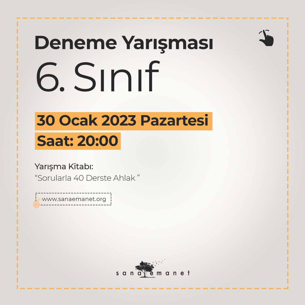 sanaemanetorg's tweet photo. Yarışma öncesi kendimi denemek istiyorum diyorsan deneme gününde ve saatinde denemeye katılmayı unutma 😊

⏰6. sınıf Yarışma Tarihi: 30 Ocak 2023 Pazartesi saat 20:00

⏰7. sınıf Yarışma Tarihi: 31 Ocak 2023 Salı saat 20:00

#sanaemanet https://t.co/4edfbR3QKe
