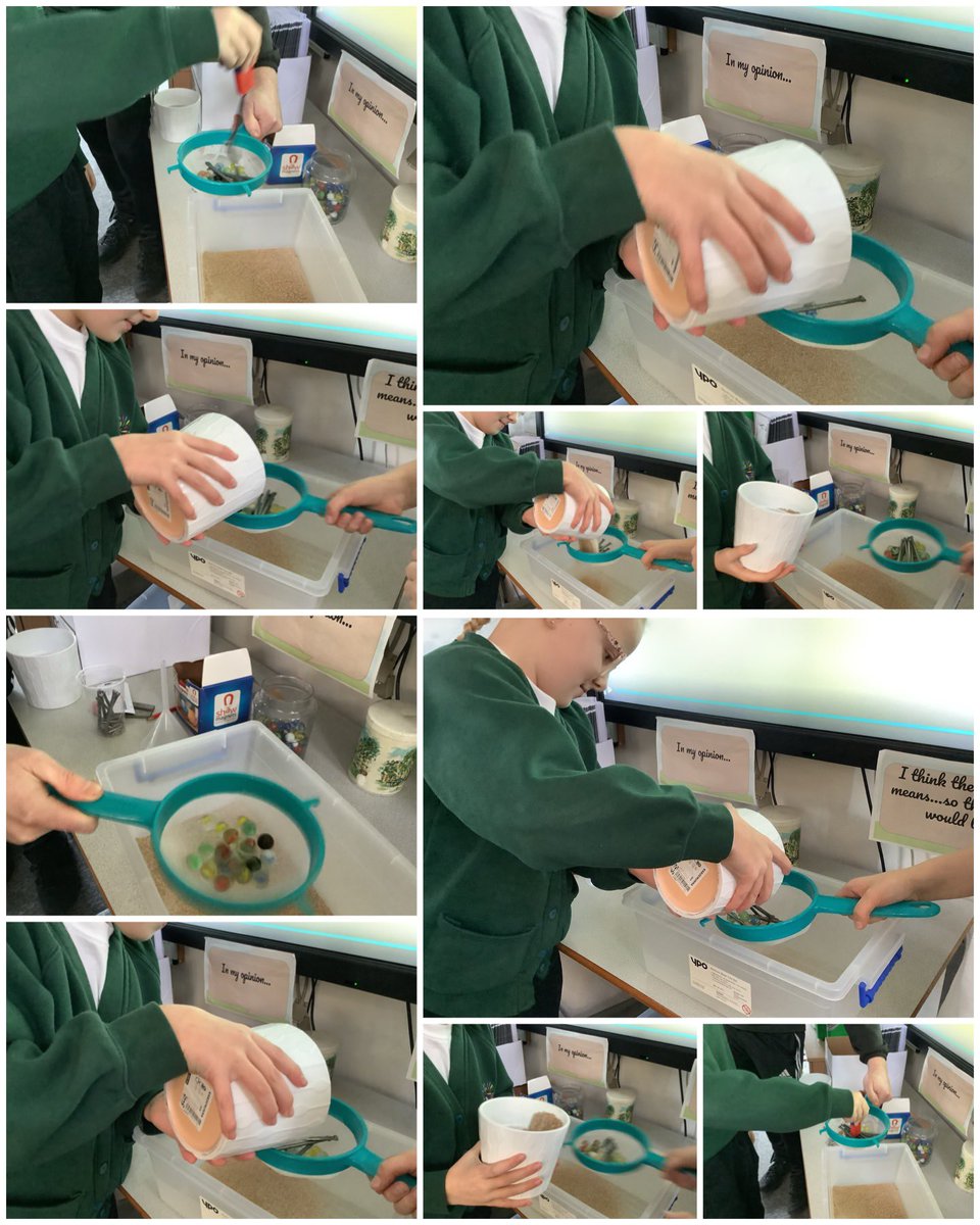 MeadowsideWillo's tweet photo. We discussed in pairs how we would separate a mixture of sand, sugar, marbles &amp; nails. Afterwards it was decided to sieve the items first, then use a magnet to separate the nails from the marbles. How will the children separate the sand from sugar? #Meadowsidescience https://t.co/BfA5sbrELk