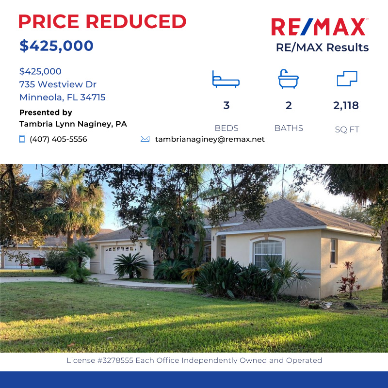 Beautiful home at 735 Westview Dr, Minneola, FL 34715 for sale. Call me to learn more  (407) 405-5556. #floridahome #home #forsale #remax

Click here for details:
remax.com/FL/MINNEOLA/ho…