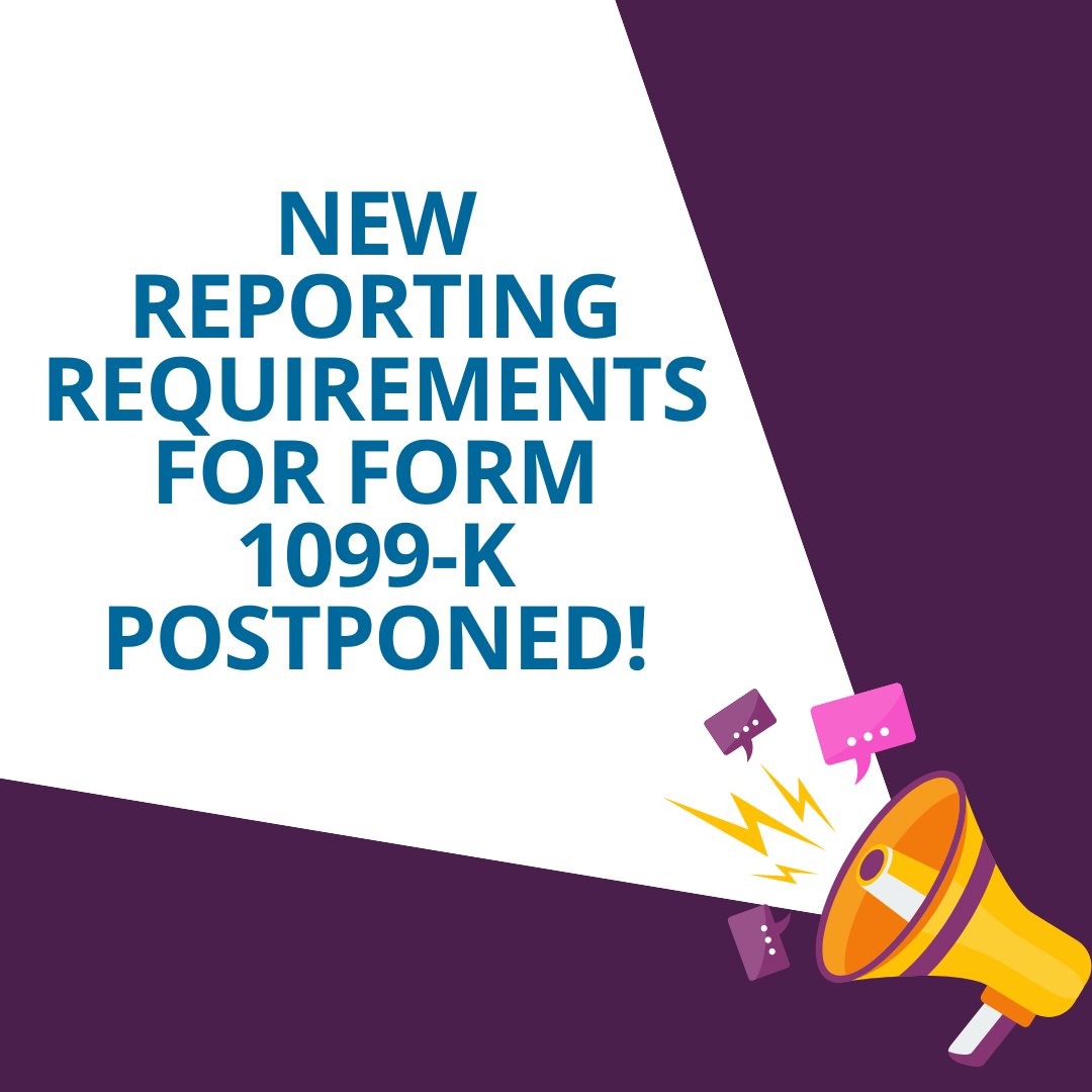 The IRS has announced they are delaying the implementation of Form 1099-K Requirements which require Electronic Payment Networks to report transactions over $600 until 2024.

Learn what this means and how it impacts you: cstu.io/363ccd. #Form1099K #IRSUpdate