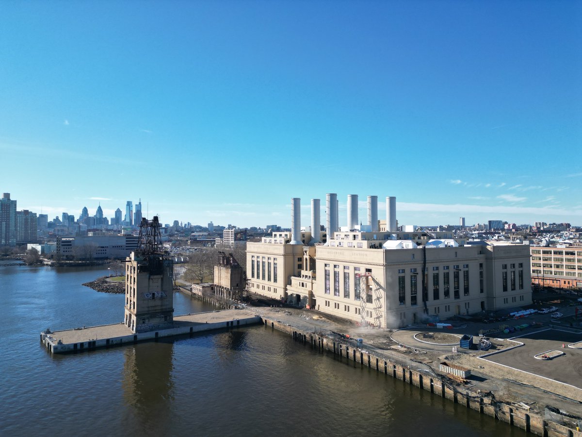 RisingRealEst's tweet photo. Checking in on the Delaware Power Station redevelopment next to Penn Treaty Park in Fishtown. When complete, the first phase of this project will include nearly 300 residential units, office space, event space, and other commercial space #philadelphia #realestate #architecture https://t.co/hd4xsc3rxa