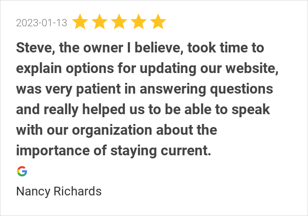 PDGOweb's tweet photo. Steve, the owner I believe, took time to explain options for updating our website, was very patient in answering questions and really helped us to be able to speak with our organization about the importance of staying current. https://t.co/LSUnHAVQWI