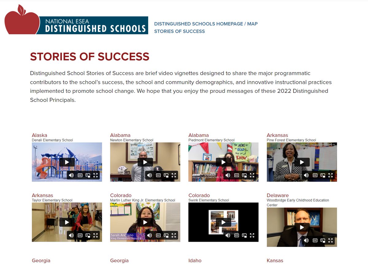 ESEA_network's tweet photo. #DistinguishedSchool Stories of Success are brief videos designed to share the major programmatic contributors to the school’s success. We hope that you enjoy the proud messages of these 2022 Distinguished School Principals.
https://t.co/nCRGhPFY2N https://t.co/ocSnQwwWoE