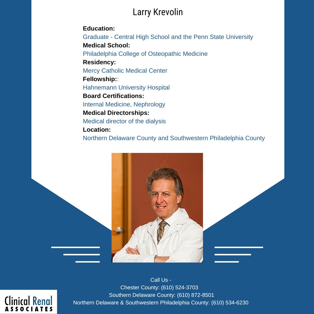 Clinical_Renal: Meet our physician, Larry Krevolin - ow.ly/gwSf50MnmeX
To book an appointment, please visit- ow.ly/mOGh50MnmeW
#health #dialysis #transplant #KidneyDisease #CKD #ClinicalRenalAssociates #kidneys #kidneytransplant #kidneyheal…