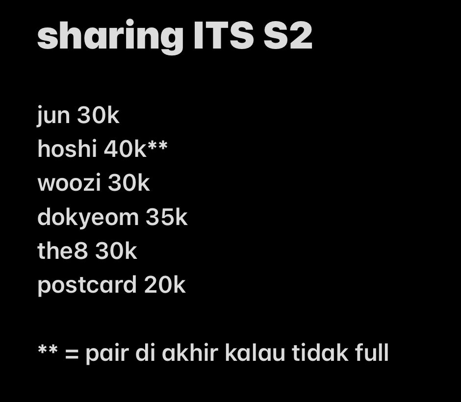 ch0soism's tweet photo. wts / want to sell !

[ sharing in the soop s2 gift photocard ] 

Jun 30k
Hoshi 40k**
Woozi 30K
Dokyeom 35k
the8 30k
postcard 20k

❣️ inc tax + pack
✅ dp / fp
📍 jakarta

🏷️ : lfb ITS pc poca dk seventen svt https://t.co/sqMhKhTwjq