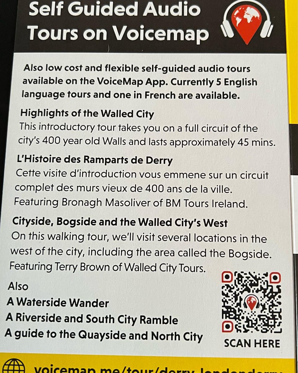 DerrieDanders's tweet image. Check out my new flyers. These cover both the walking tour and audio tour aspects of the business.
#derriedanders #visitderry #voicemap