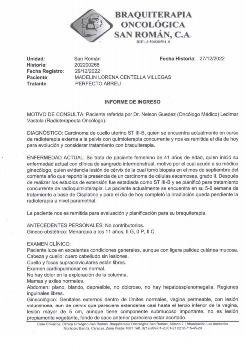 SrRodriguez18's tweet photo. Se necesita servicio de #Braquiterapia para mí esposa. Hay un solo lugar en #Caracas dónde lo hacen y es privado... Ya no podemos más económicamente 🙏🙏🙏 @dcabellor @NicolasMaduro tengo los informes y demás soportes. ¡Comparte! https://t.co/VOS2AzUsfm