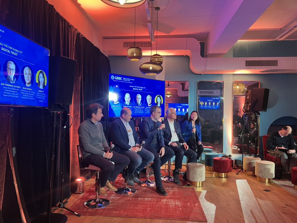 anakarenss's tweet photo. Amazing Panel about digital Trust promoted by @GBBCouncil.

@BTGPactual , @BNYMellon @CoinDesk and University of Pensylvania. 

#wef23 #sidevents https://t.co/3fAI3HOU56