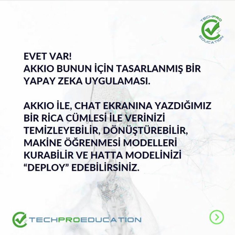 techproedu_tr's tweet photo. Yapay zeka beslendiği veri bilimi dünyasını da dönüştürmeye devam ediyor. Veri bilimi ve yapay zekanın heyecan verici dünyasına girmek için sizleri ‘DATA SCIENCE’ kursumuza bekliyoruz
#data #veribilimi #YapayZeka #ChatGPT #akkio https://t.co/Mt3AL85EQH