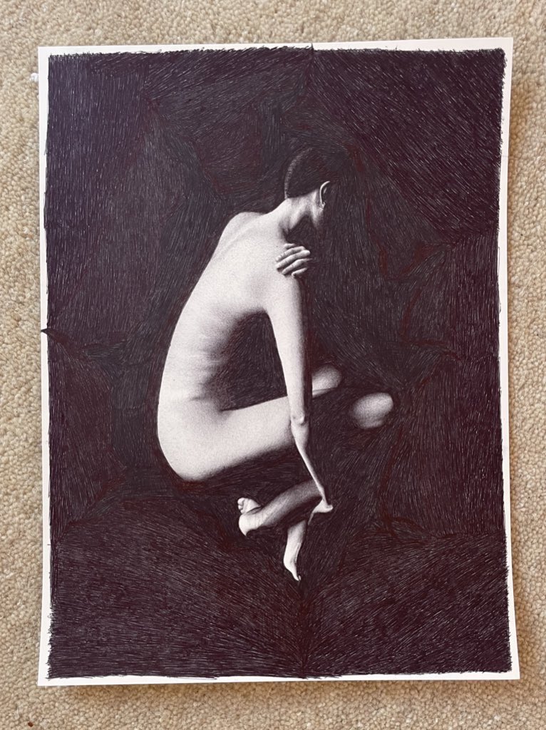 claire_salvo's tweet image. started as a ballpoint drawing, a portrait of me shot by @danieljohnson