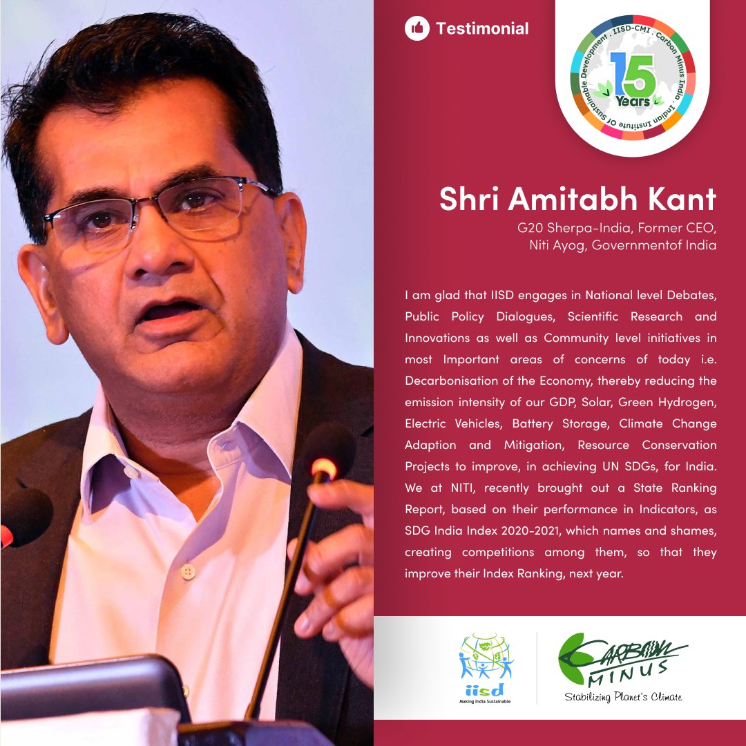 Thank you for your kind words, Shri Amitabh Kant! We at IISD are delighted to hear that our efforts are being recognized and appreciated.

Amitabh Kant is currently serving as the G20 Sherpa of India, representing India's interests at the G20 Summit.

#thankyou #IISD #CMI #GSS23