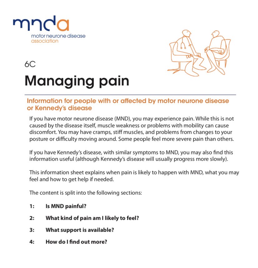 Pain in #ALS is often not recognized enough. A few years ago, we <a href="/kingsmnd/">King's MND Centre</a> <a href="/AmmarAlChalabi/">Ammar Al-Chalabi</a> created leaflets about #pain for people with ALS &amp; for health care professionals used in specialist clinics &amp; <a href="/mndassoc/">MND Association</a>. Both leaflets received the endorsement of the Royal College of GP