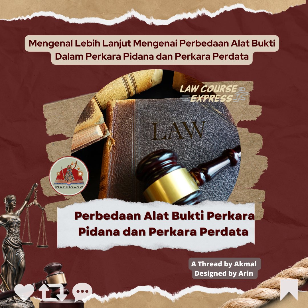Inspiralaw_id's tweet photo. InspiraZen, tahu gak sih kalau alat bukti penting dalam menyelesaikan suatu perkara baik dalam Hukum Pidana maupun Hukum Perdata.

Namun, apakah alat bukti perkara pidana dan perdata sama?

Yuk, simak #LawCourseExpress kali ini! https://t.co/RFUpOVhzIa