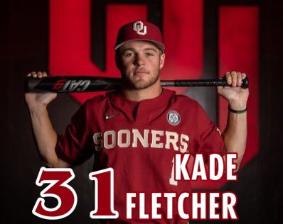Webbdingus's tweet photo. No 31 on our countdown to @ou_baseball is Junior utility man @kadefletcher21! He is a great teammate and student athlete. His speed can help create #CHAOUS on the base path and his versatility gives him the ability to play C, 1B or the OF. #BoomerSooner #OKLAHOmaha https://t.co/w0gr9PnZ8G