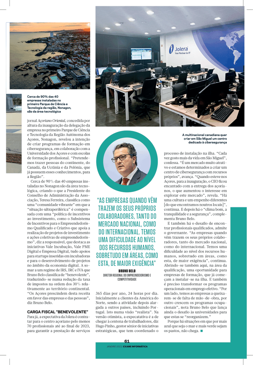 🗞 Aquando da inauguração da delegação da empresa Jolera, a Presidente do Conselho de Administração, Teresa Ferreira, falou à revista Exame Informática acerca do contexto empresarial atual do <a href="/nonagonpark/">NONAGON</a> 
#nonagon #noticia #comunidadempresarial #empresas #jolera