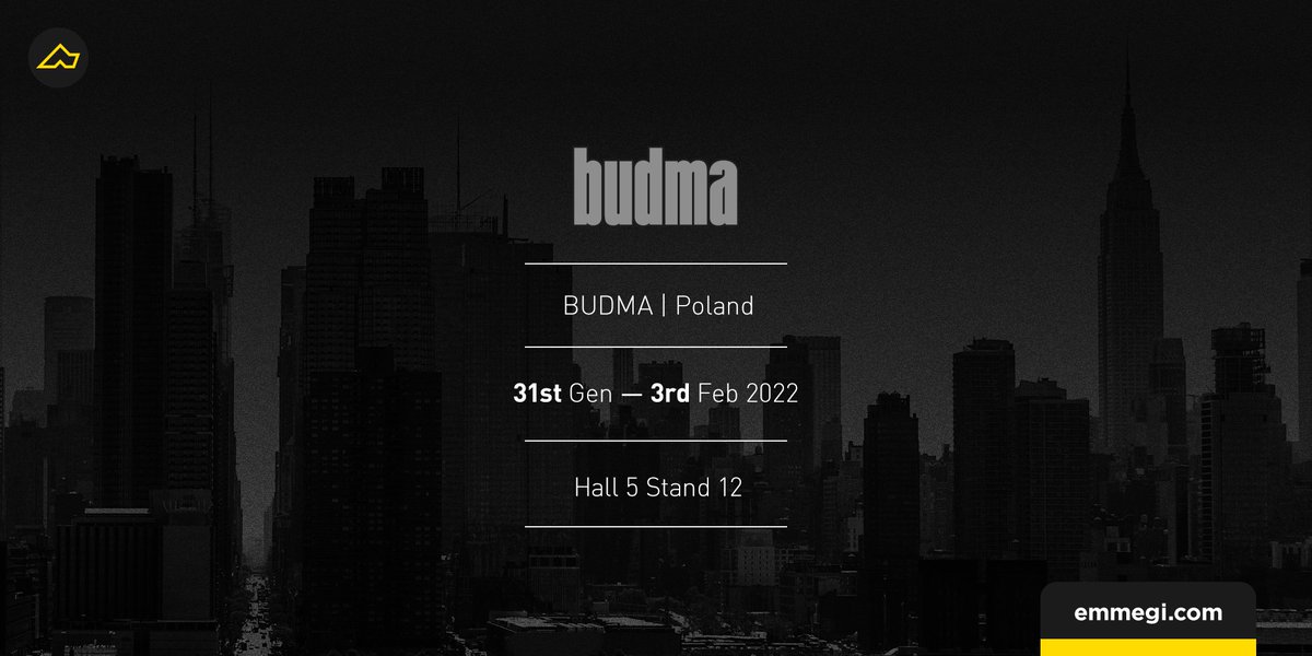 From 31th Gen to 3rd Feb Emmegi will be present at BUDMA in Poland. 

Here you will find the latest #Emmegi products, come and visit us at Hall 5 Stand 12

Stay tuned!